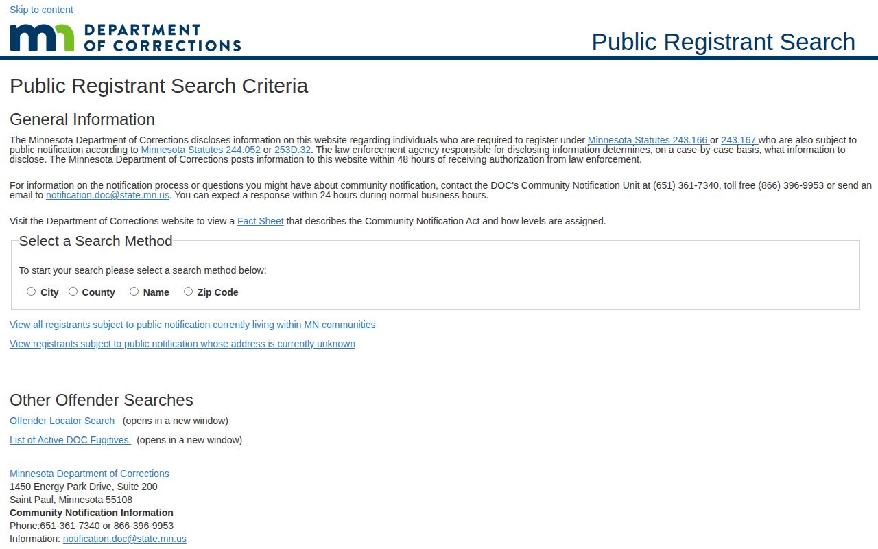 Limited Minnesota registrant search related to Wadena releases